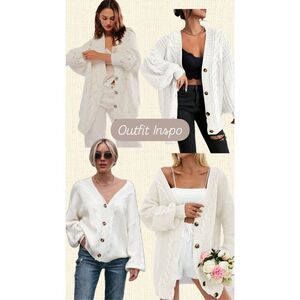 Vintage Carriage Court Sport White Chunky Oversized Cable Knit V-neck Cardigan